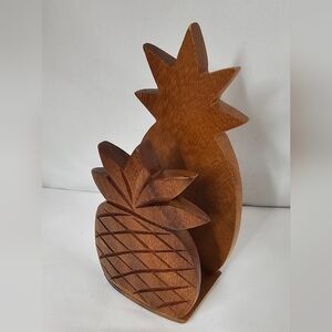 Vintage Monkey Pod Wood Pineapple Napkin Holder Mid Century Modern Hawaii MCM